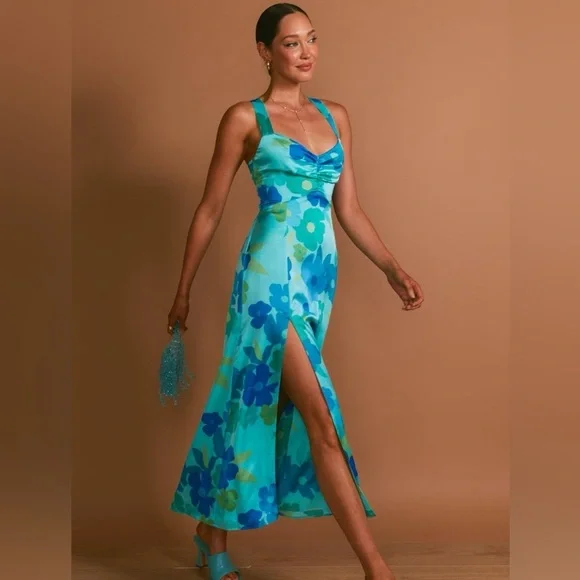 NWT Show Me Your Mumu Mina MIDI Maxi Blue Piccadilly Floral Dress | SIZE MEDIUM - Picture 1 of 9